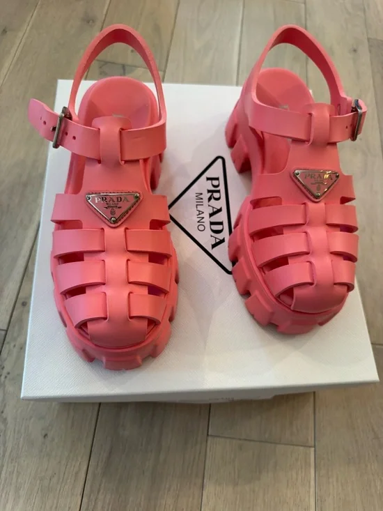 Prada Coral Pink Chunky Jelly Caged Sandals - Picture 8 of 10